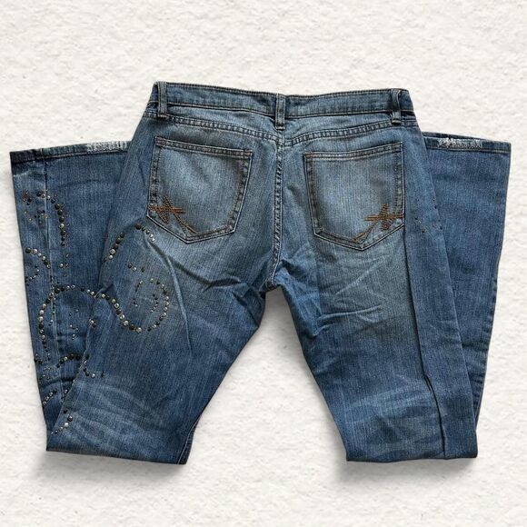 Allen Schwartz Luxury Straight Leg Jeans Distressed Studded Sz 31 - Picture 2 of 6